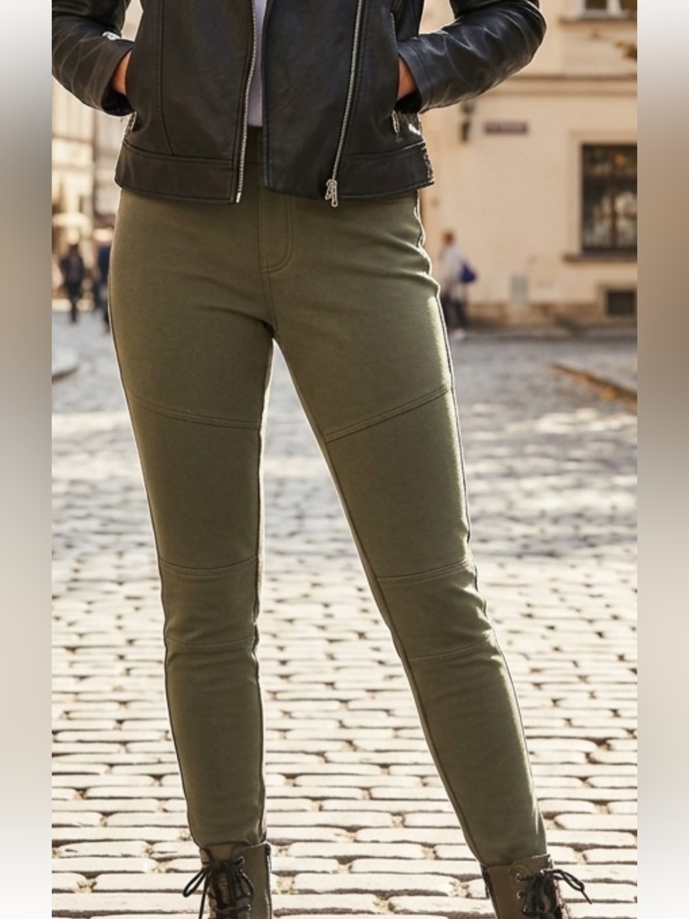 A New Day Olive Green Slim Ponte Moto-Style Pants Size 10